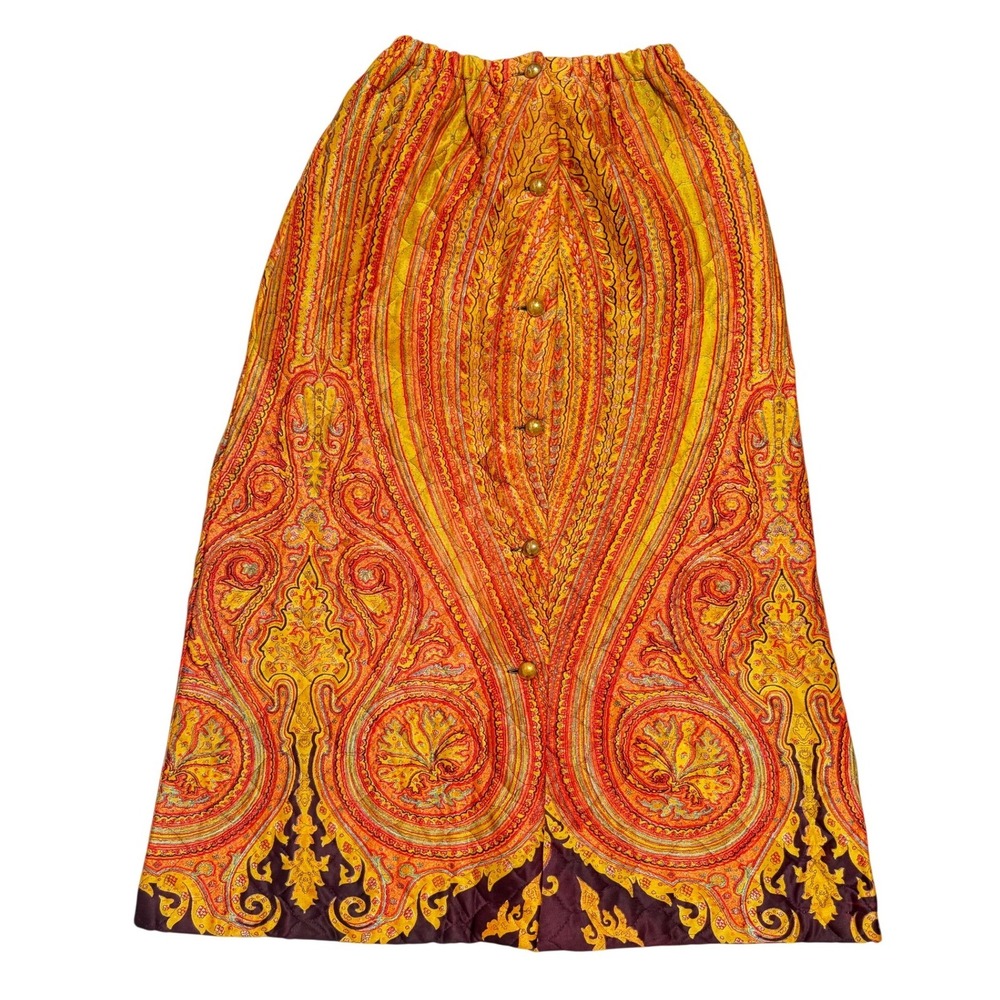 JCPenney Maxi Skirt Womens Orange Excellent Vintage Quilted Floral Paisley Boho